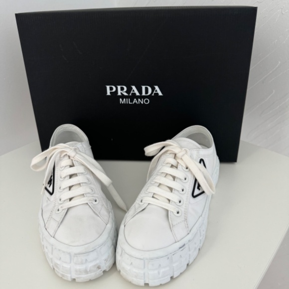 PRADA DOUBLE WHEEL RE-NYLOM GABARDINE SNEAKERS. NWT-includes box and dustbin. - Picture 1 of 5